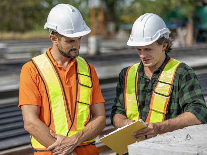 Industry professionals reviewing a project on site.